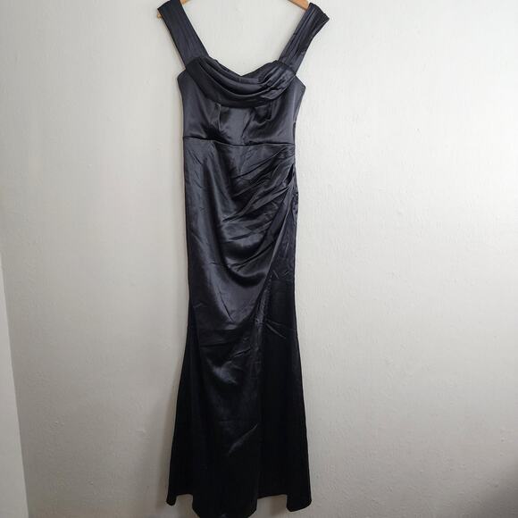 Lulus Stunning Arrival Black Satin Off The Shoulder Maxi Dress - Picture 5 of 12